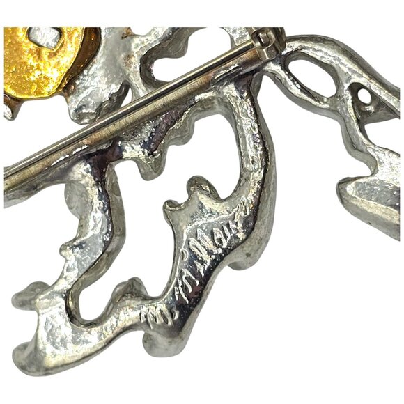 Vintage Angel Trumpet Brooch Pin Silver & Gold Tone Religious Jewelry Signed - Picture 3 of 5